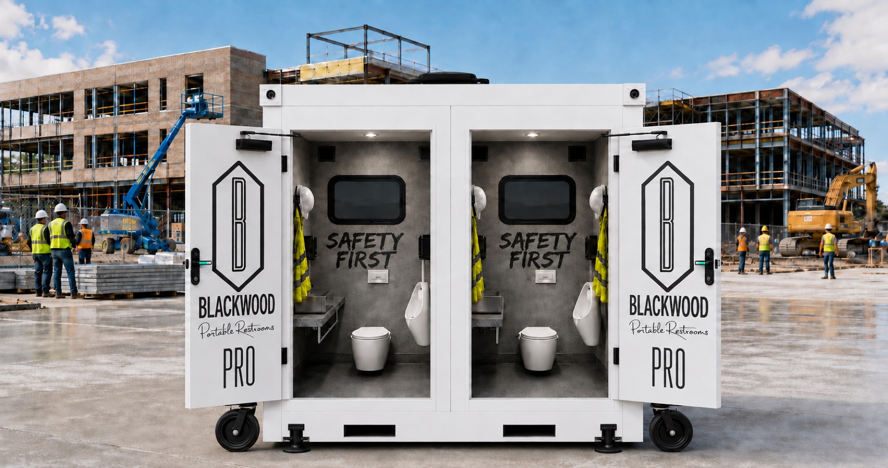 Blackwood PRO modular restroom at a construction site